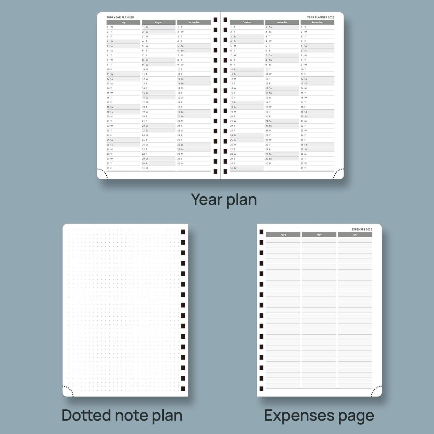POPRUN 2026 Planner (Medium Size 8.5'' x 6.25'' Wire-Bound Hard Cover) Daily Weekly and Monthly Calendar - Agenda 2026 (Jan.2026-Dec.2026) with Hourly Schedule, Monthly Tabs - Haze Blue