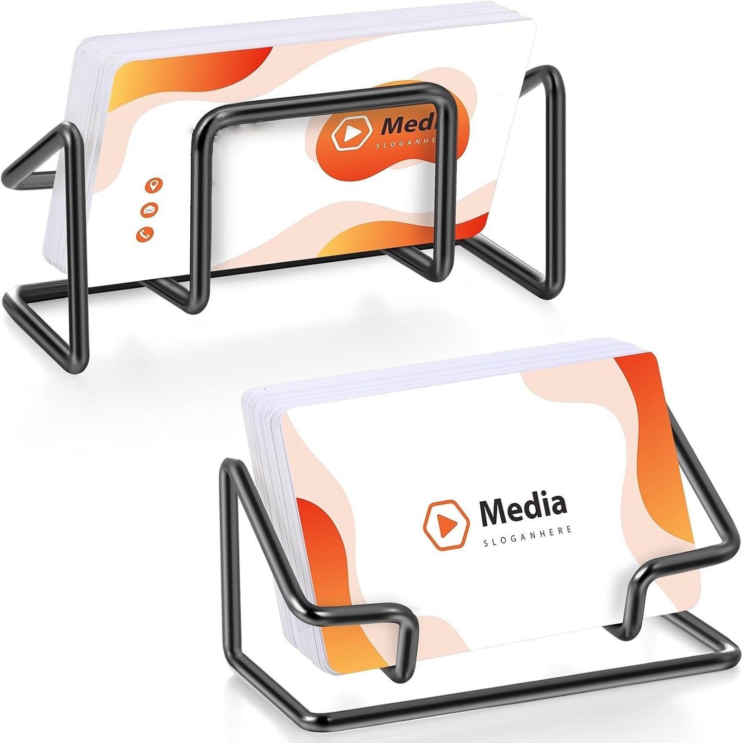 Landhoow 2 Pcs Business Card Holder for Desk, Cute Metal Card Organizers Display Stand Postcard Holder Rack for Desktop Working Office Home Daily Use(Black)