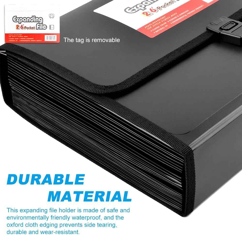 Fireproof Accordion File Organizer,26 Pockets Letter Size/A4 Accordion Files Organizer with Handle,Expanding File Folder with Lock & Labels,for Important Document/Paper Storage