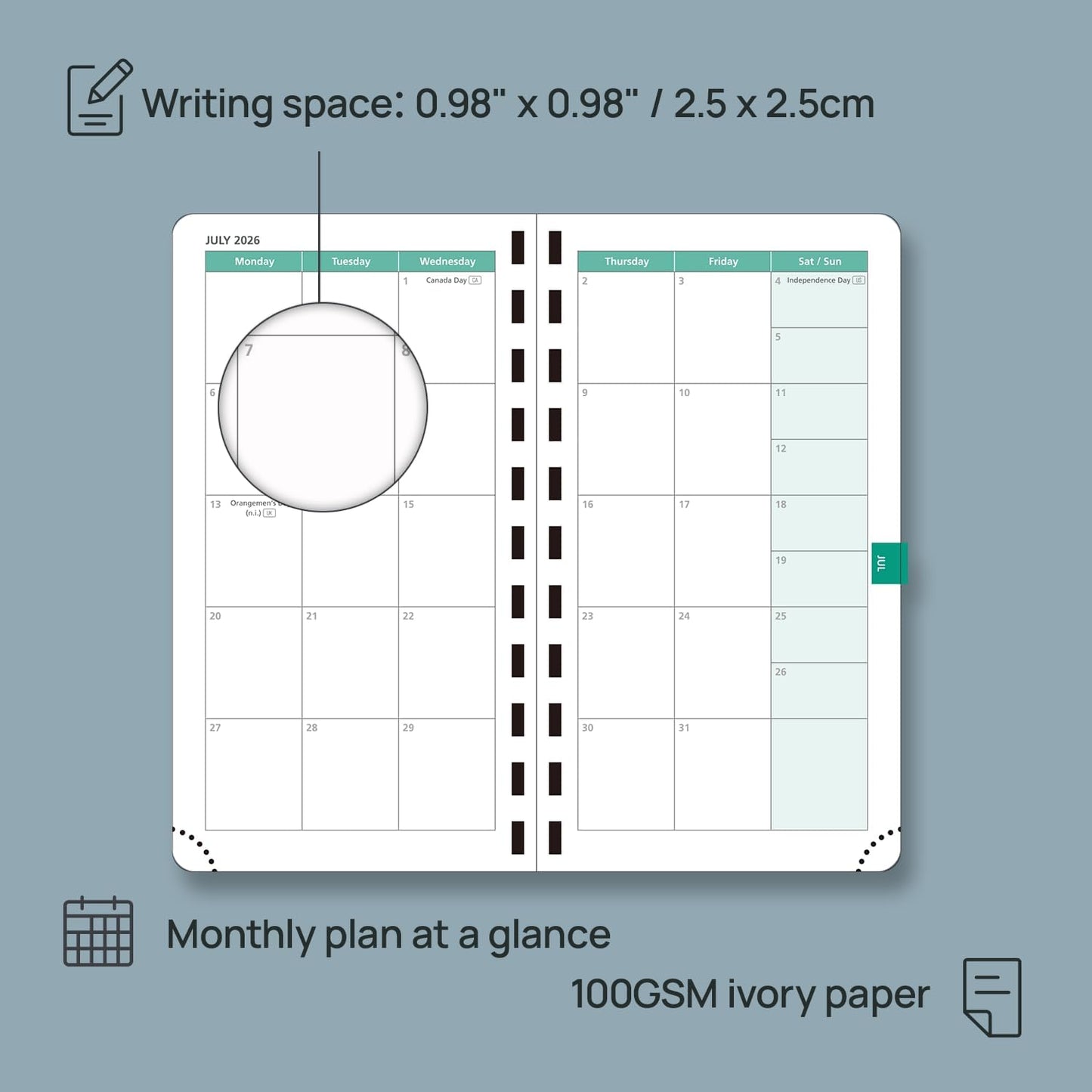 POPRUN 2026 Pocket Planner (Slim Size 3.5" x 6.5") Weekly and Monthly Calendar for Purse, with Hourly Time Slots, 100GSM Thick Paper, Spiral Soft Cover, Pen Holder - Pink