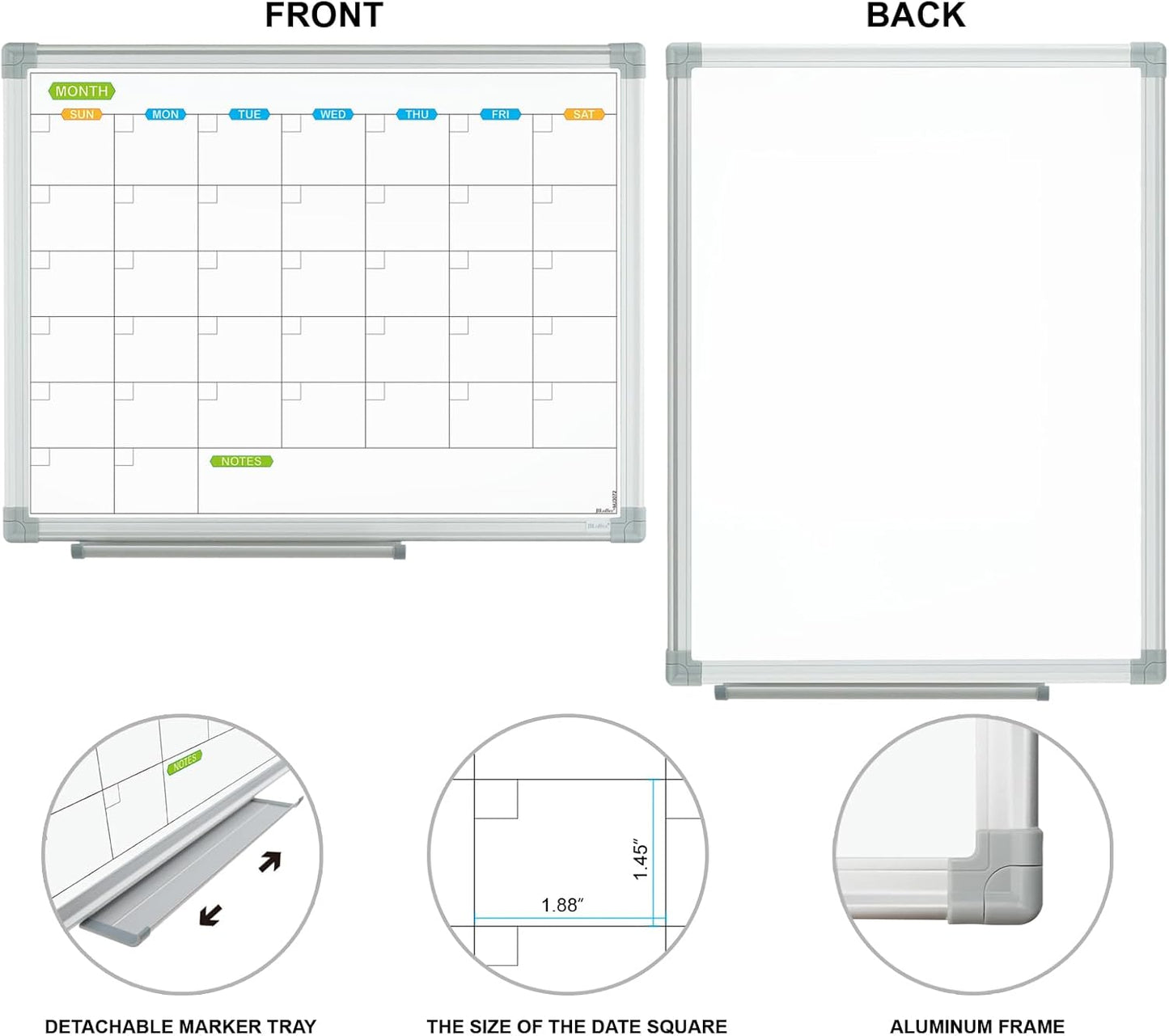 JILoffice Monthly Dry Erase Calendar Whiteboard 15 x 12 Inch, Double Sided Hanging Dry Erase Board/Calendar Board, Silver Aluminum Frame Portable Board for Office Home and School - Lumora Desk