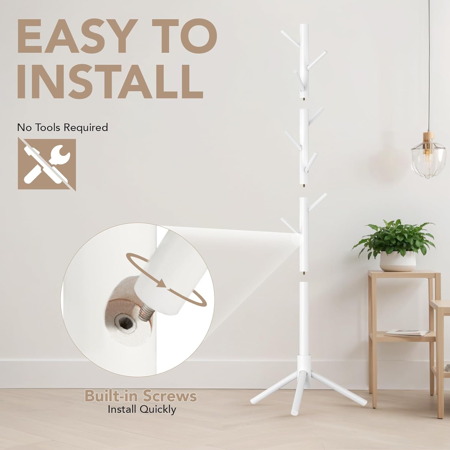 Wooden Tree Coat Rack Stand,Sturdy Freestanding Coat Rack with 8 Hooks,3 Adjustable Height for Child Adult,Wood Coat Stand Tree Fits Entryway Bedroom Office for Bags,Hats - Lumora Desk