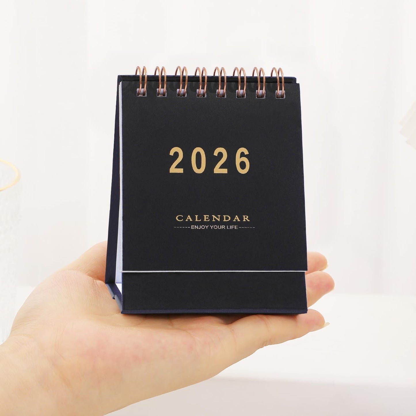 Mini Desk Calendar 2025-2026 - Runs From July 2025 until Dec 2026 Monthy Small Desktop Calendar 250 GSM Thick Paper Twin-Wire Binding for Home or Office (Black)