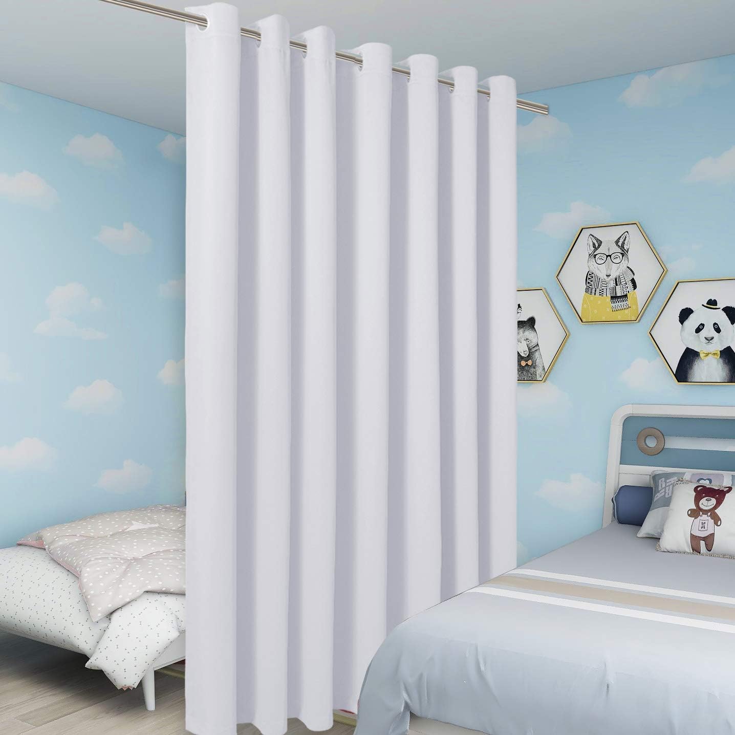 BONZER Extra Wide Room Divider Curtain Screen Partitions Total Privacy Wall Blackout Curtains for Shared Room, 96L x 150W Inch (8L x 12.5W ft), 1 Panel, Greyish White