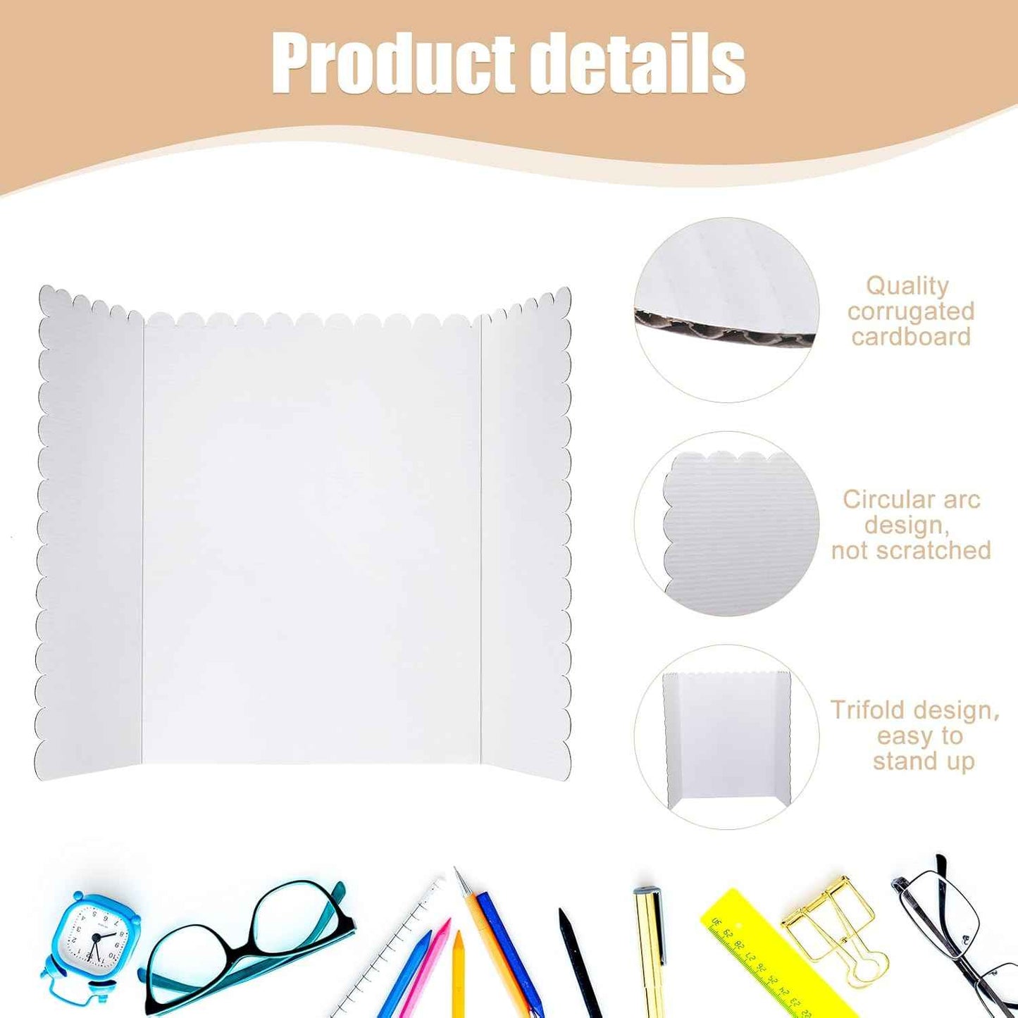 Outus 24 Pcs 24 x 36 Inch Trifold Poster Board Tri Fold Science Fair Display Boards for Projects Photo Picture Exhibition Event Displays Business Presentation School Foldable,White Corrugated