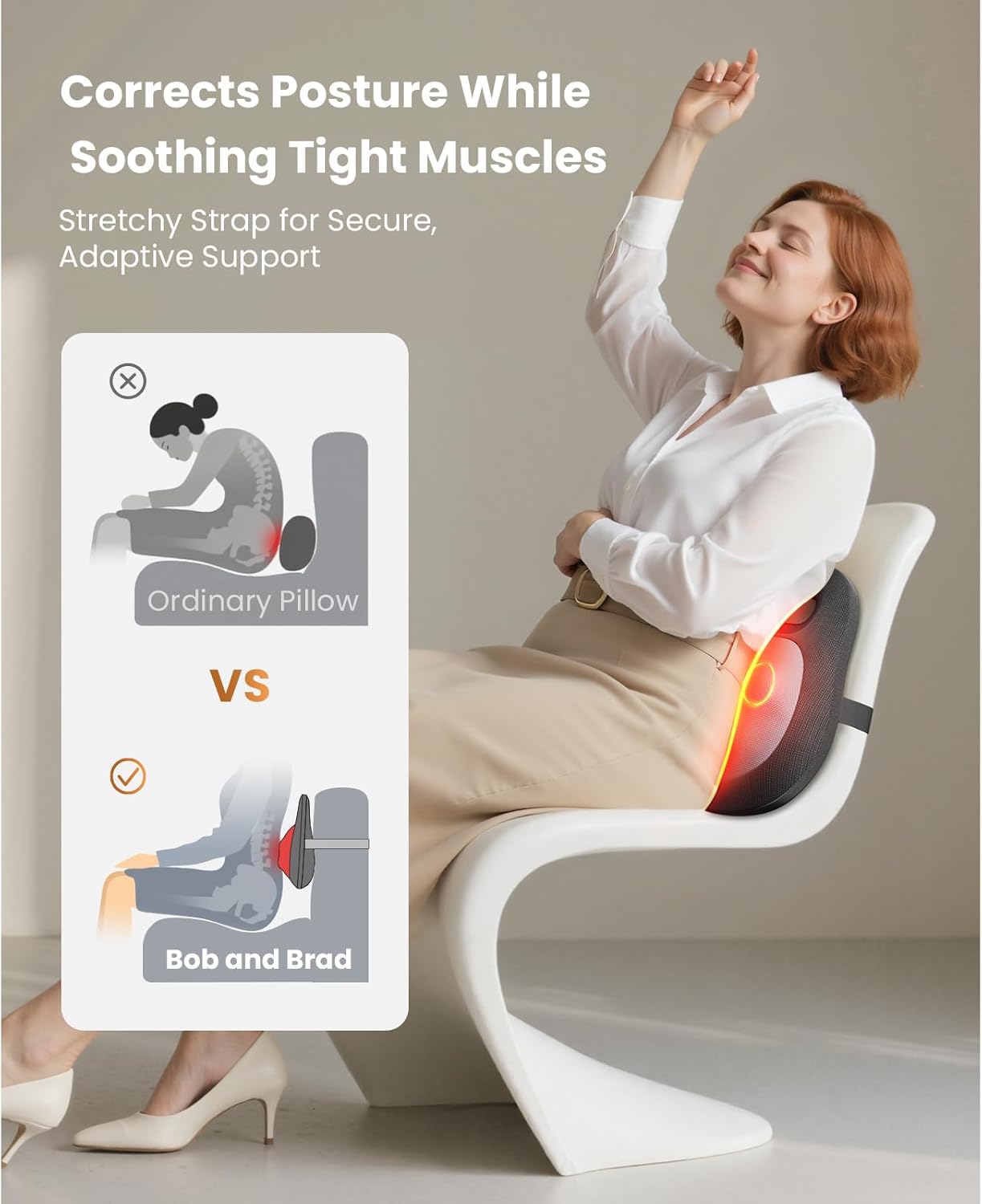 BOB AND BRAD Cordless Back and Neck Massager with Heat, FSA Eligible HSA 4D Shiatsu Massage Pillow for Pain Relief Deep Tissue, 6H Battery, Gift for Stress Relief at Home Office & Car
