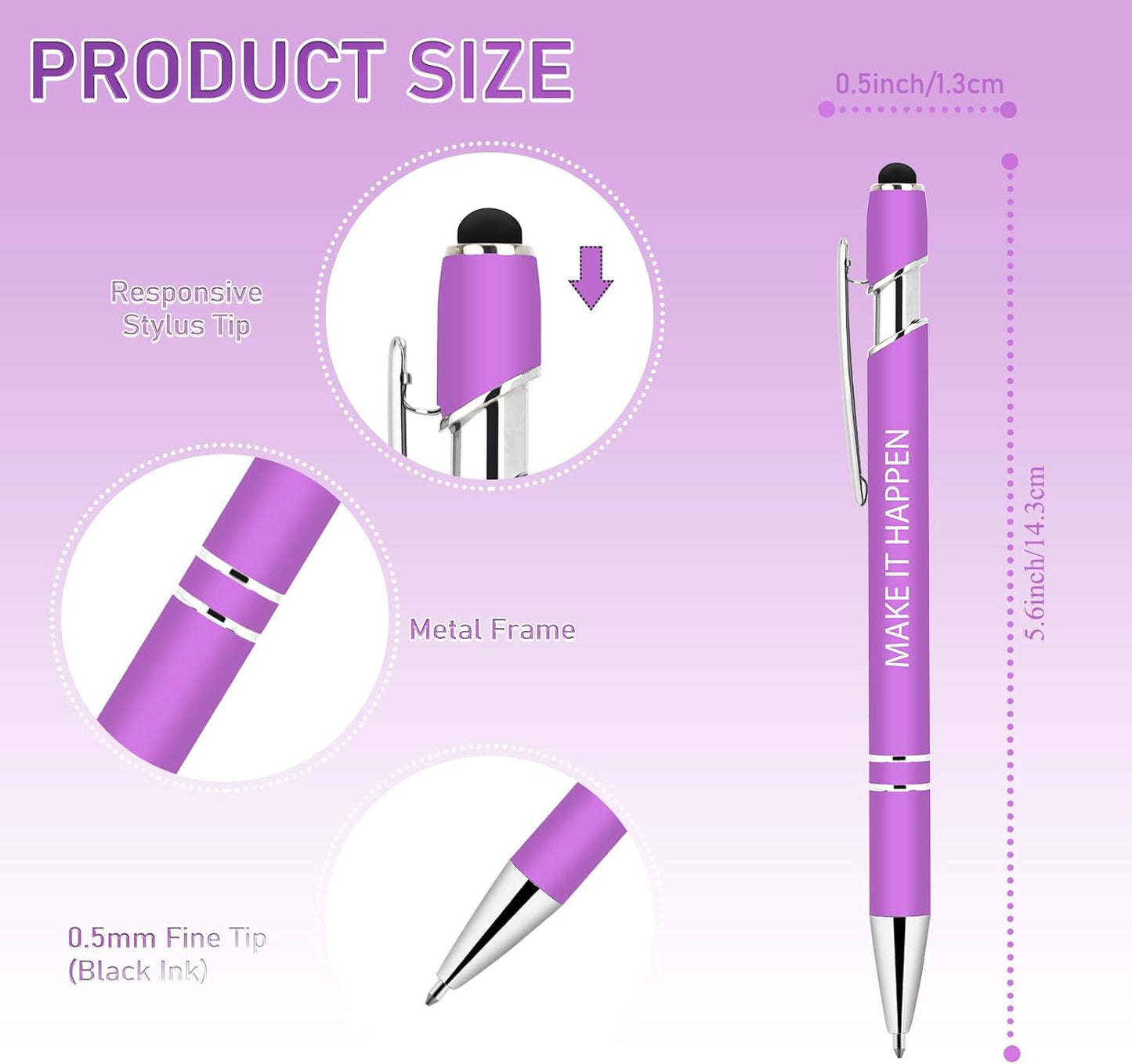 100 Pcs Inspirational Pens Bulk - Motivational Ink Ballpoint Pen with Quotes Stylus Tip Nurse Gifts for School Coworkers Office Supplies Black Ink