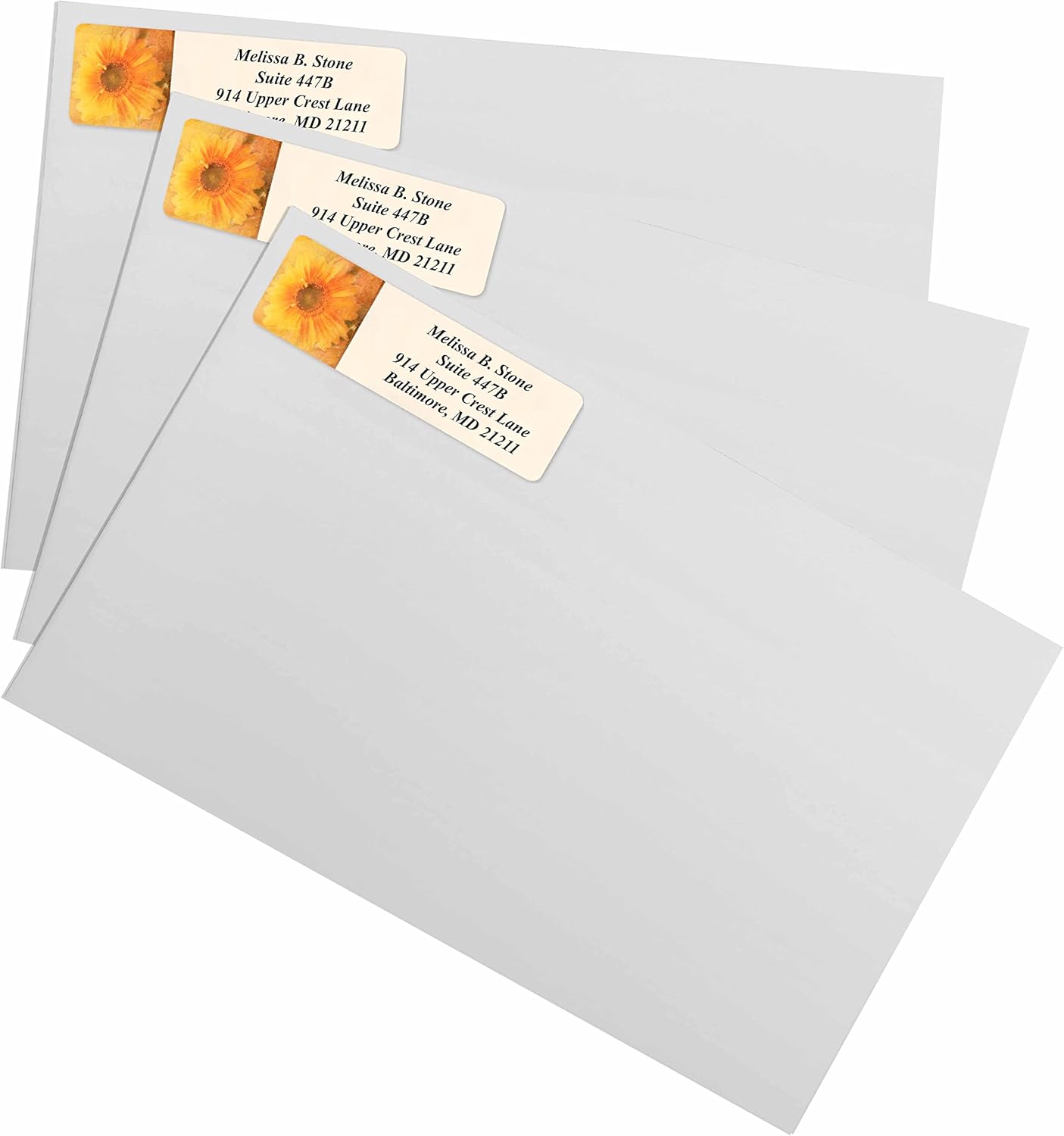 Golden Sunflower Designer Rolled Address Labels with Elegant Plastic Dispenser - Lumora Desk