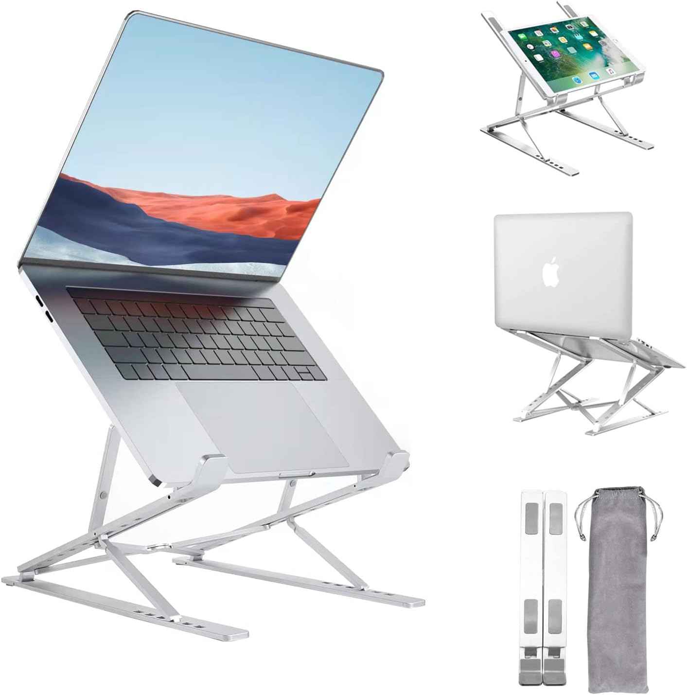 Laptop Stand for Desk，Stable MacBook Pro Stand，Ergonomic Aluminum Computer Riser for 12 13 15 16 17 inch ，Computer Cooling Stand for Mac MacBook Pro Air,HP, Dell, More PC Notebook (LIGHT SILVER)