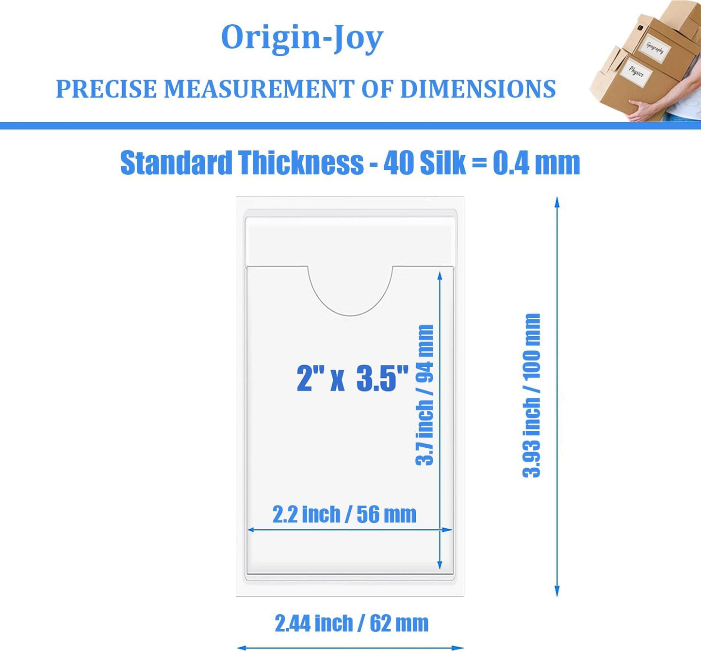 Origin-Joy 60 PCS Self Adhesive Index Card Pockets with Top Open, Clear Plastic Label Holder for Cards of Note, Library and Business, Adhesive Label Pockets & Card Holder (2 x 3.5 inch)