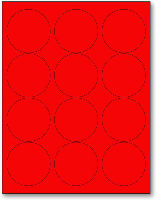 NextDayLabels - 8-1/2 x 11 Neon Color High Light Fluorescent Labels for Laser & Inkjet Printer (RED Fluorescent, 2.5" Round - 12 Per Page | 300 Labels)