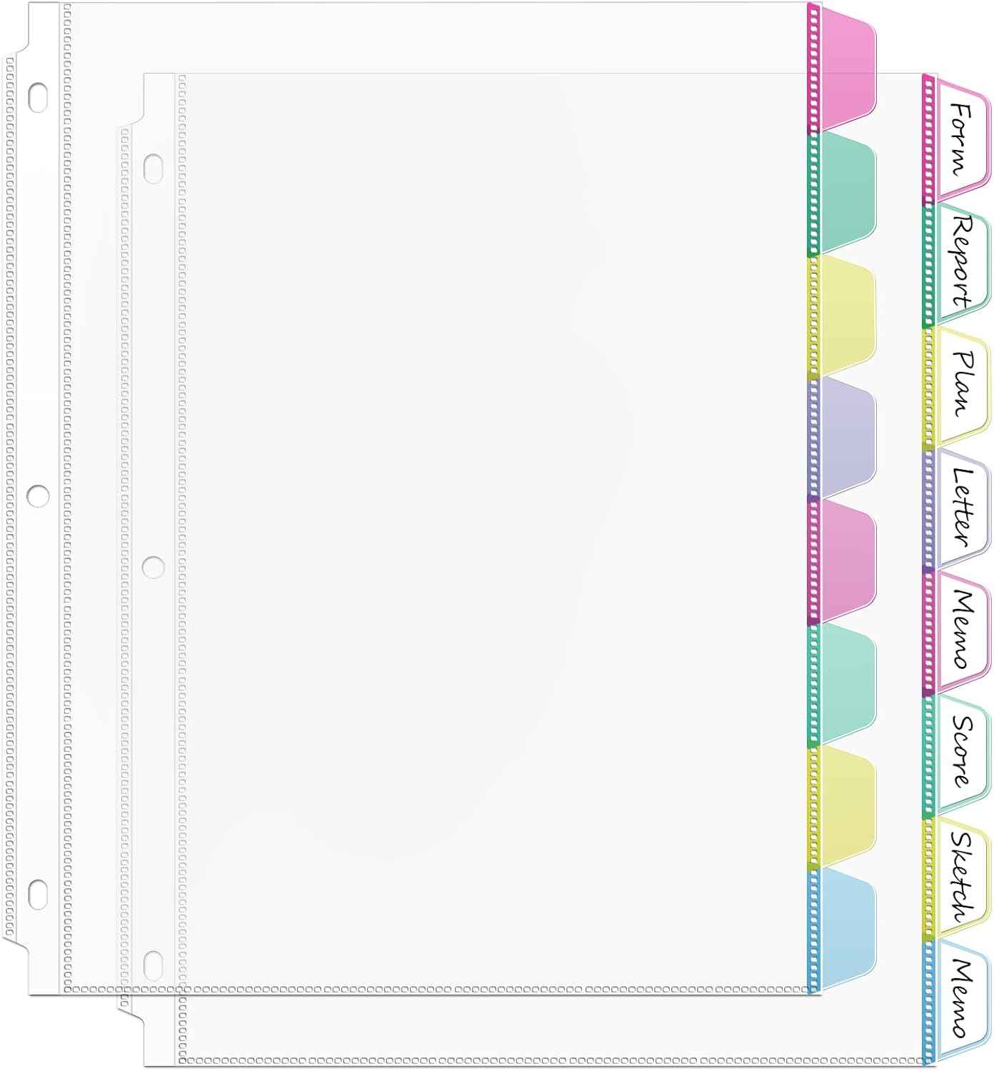 HABGP16PCS/2 Set 3 Ring Clear Binder Dividers with Tabs, 8.5 x 11 8 Tabs Binder Dividers with Pockets, Clear Page Protectors Index Dividers for 3 Ring Binder, Heavy Duty Plastic Sheet Protectors