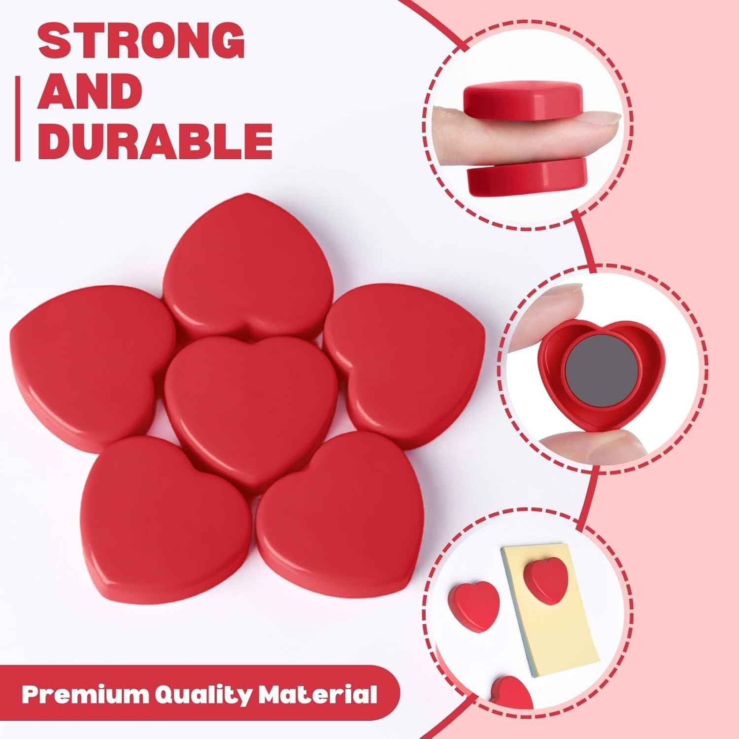 20pcs Heart Fridge Magnets - Heavy Duty Refrigerator Magnets for Whiteboard & Metal Surfaces - Cute Mini Decorative Magnet, Small Strong Magnets for Home Office Classroom Kitchen Locker (Red)