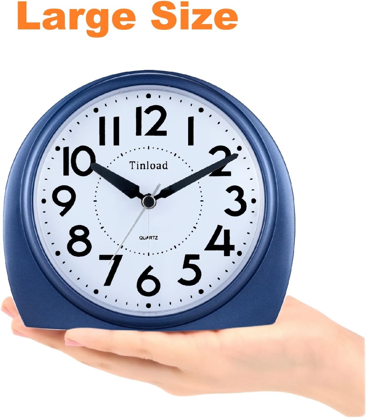 5.5" Large Analog Alarm Clock Silent Non Ticking, Gentle Wake, Beep Sounds, Increasing Volume, Battery Operated Snooze and Manual Light, Blue