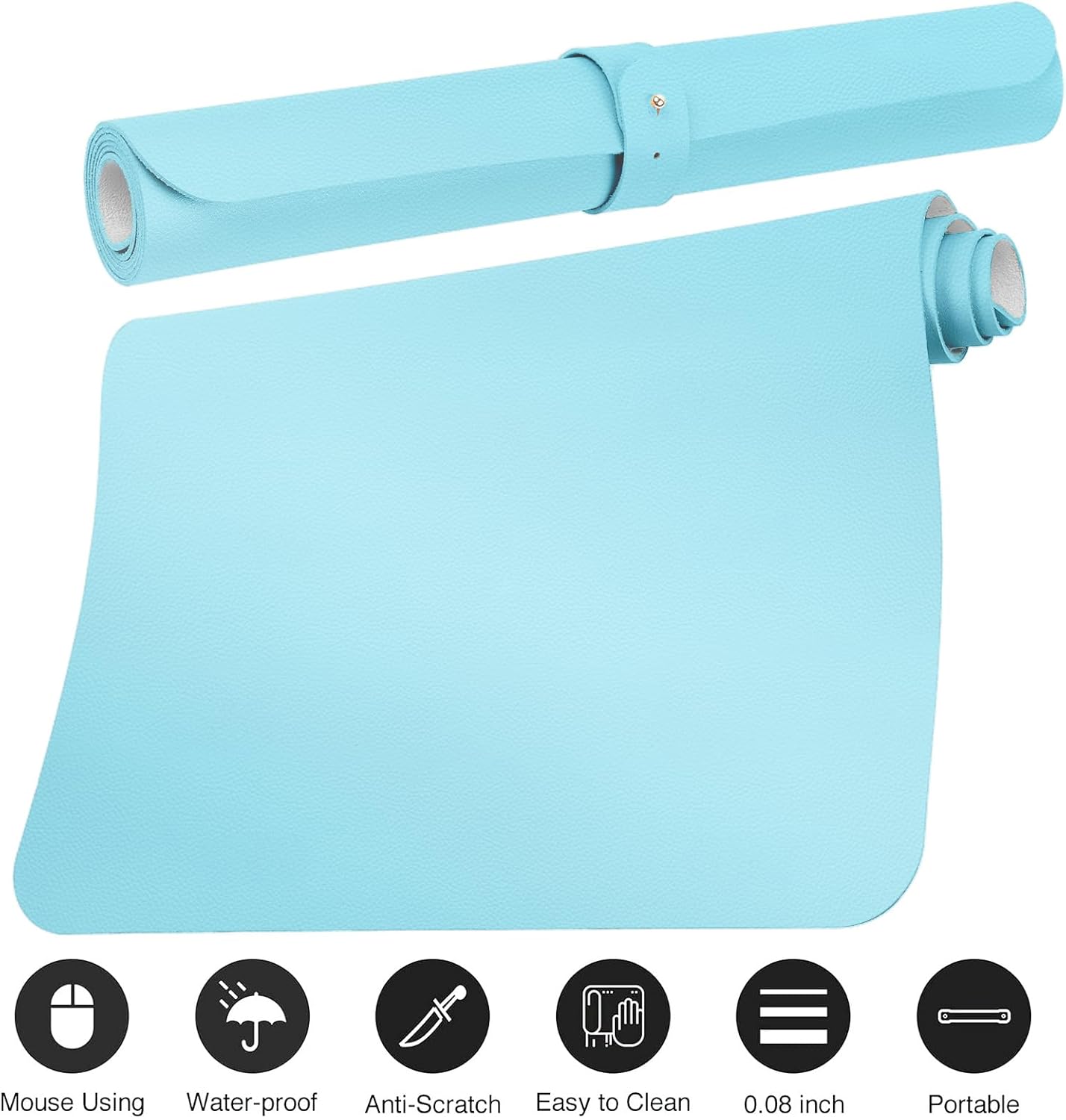 Boutilon Leather Desk Pad Protector,Non-Slip Mouse Pad,Laptop Desk Pad,Office Mouse Mat,Waterproof Leather Desk Blotter,Desk Writing Pad for Office and Home (XL-Light Blue,35.4"x 15.7")