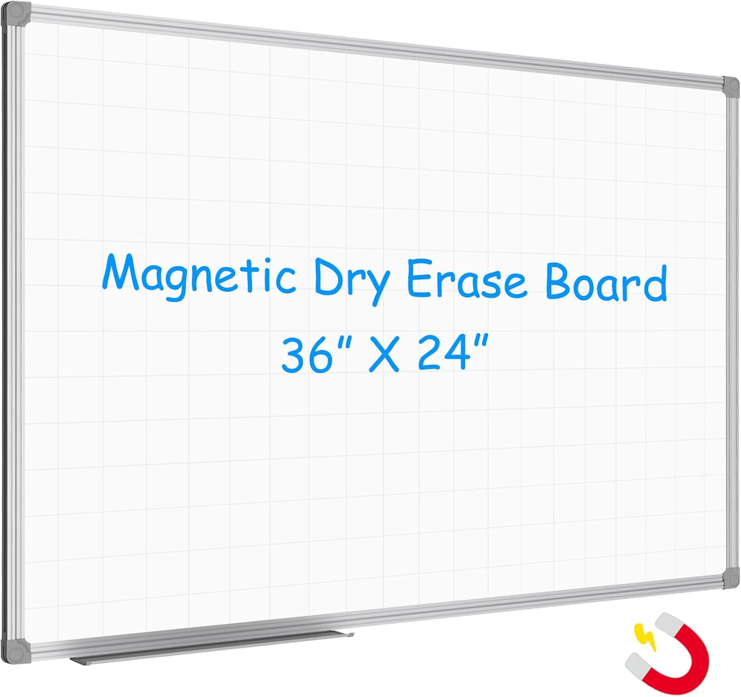 JILoffice Magnetic Dry Erase Planning Board, Grid Pattern White Board 36 x 24 Inch, Silver Aluminum Frame with Detachable Marker Tray for Office School and Home - Lumora Desk