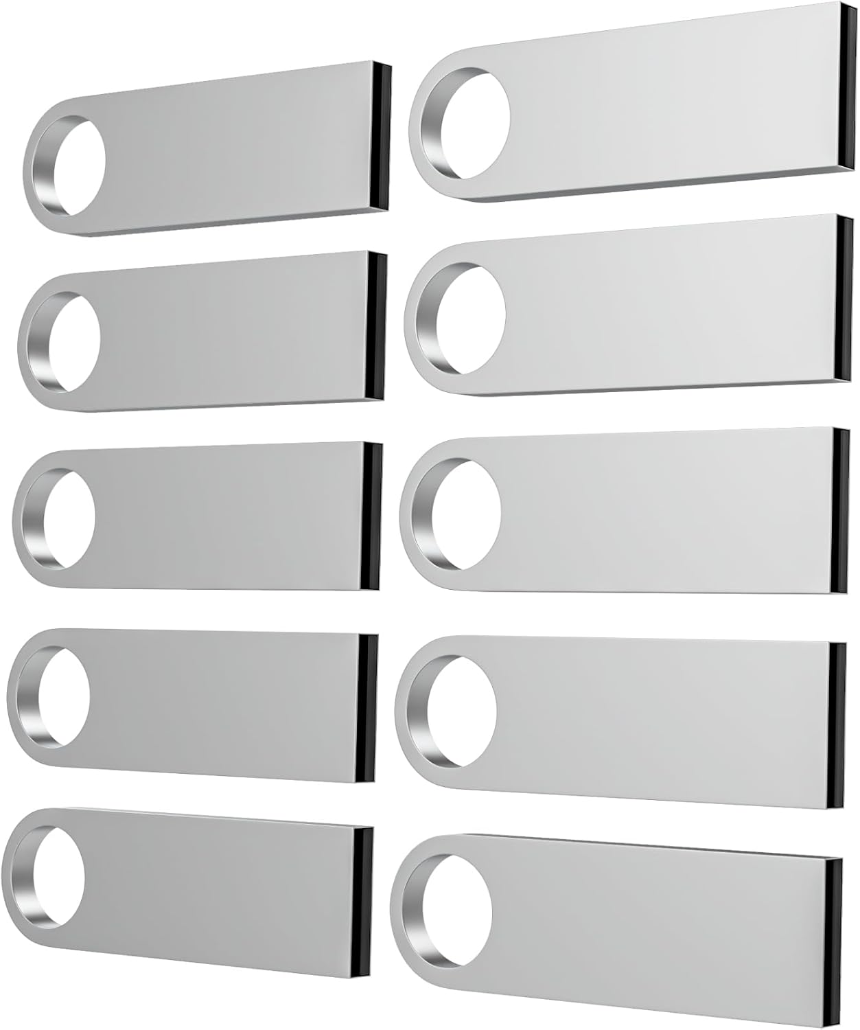 ABLAZE 32GB Flash Drive 10 Pack, Metal USB 2.0 Thumb Drives with Keychains USB Sticks Pendrives (Sliver)