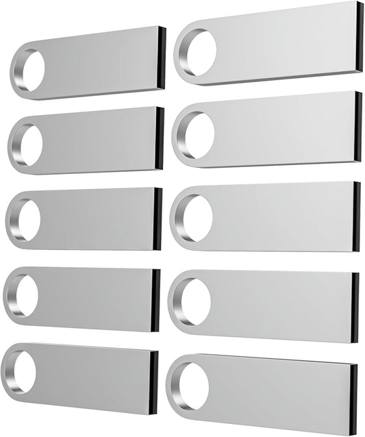 ABLAZE 2GB Flash Drive 10 Pack, Metal USB 2.0 Thumb Drives with Keychains USB Sticks Pendrives (Sliver)