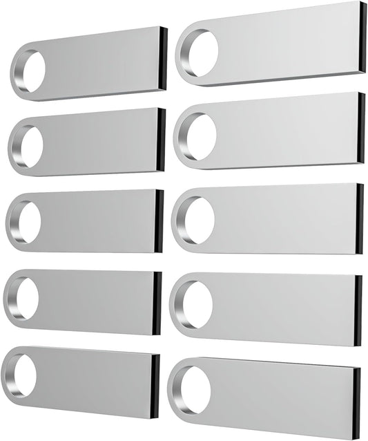 ABLAZE 16GB Flash Drive 10 Pack, Metal USB 2.0 Thumb Drives with Keychains USB Sticks Pendrives (Sliver)