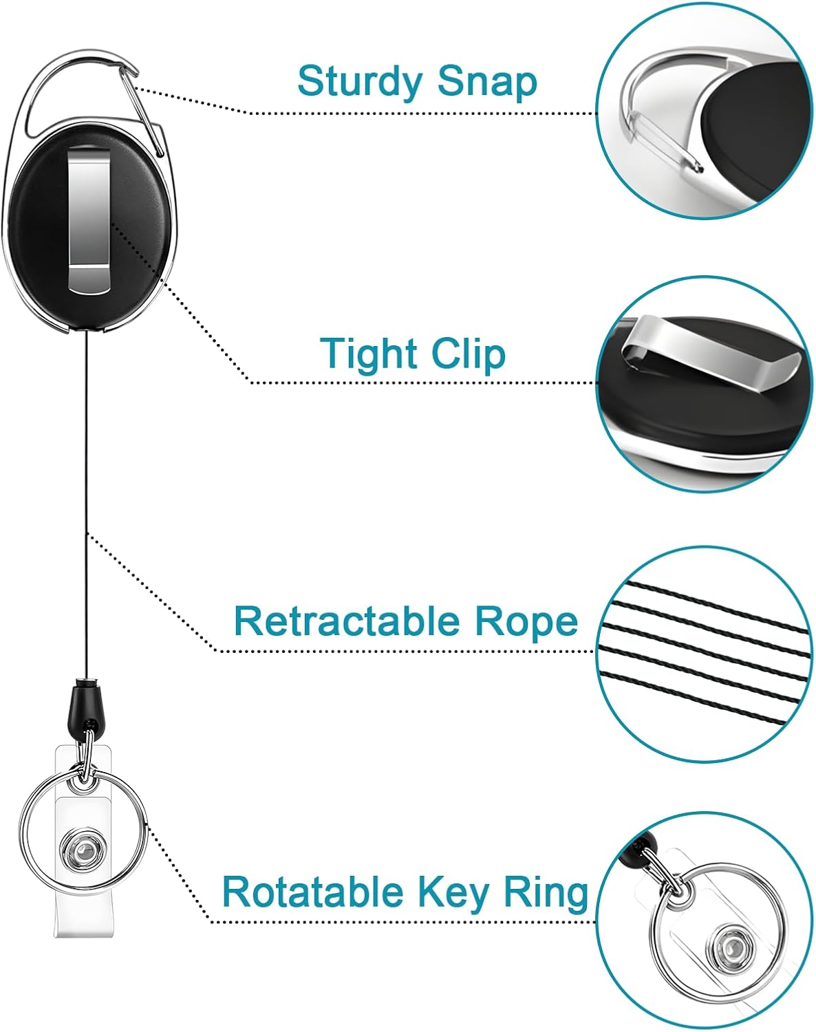 100 Pcs Badge Reel, ID Badge Holder Retractable Clip, Heavy Duty Keychain Badge Reel，Badge Clip, Bulk Lanyard for Wear Keys, ID Card, Name Hold