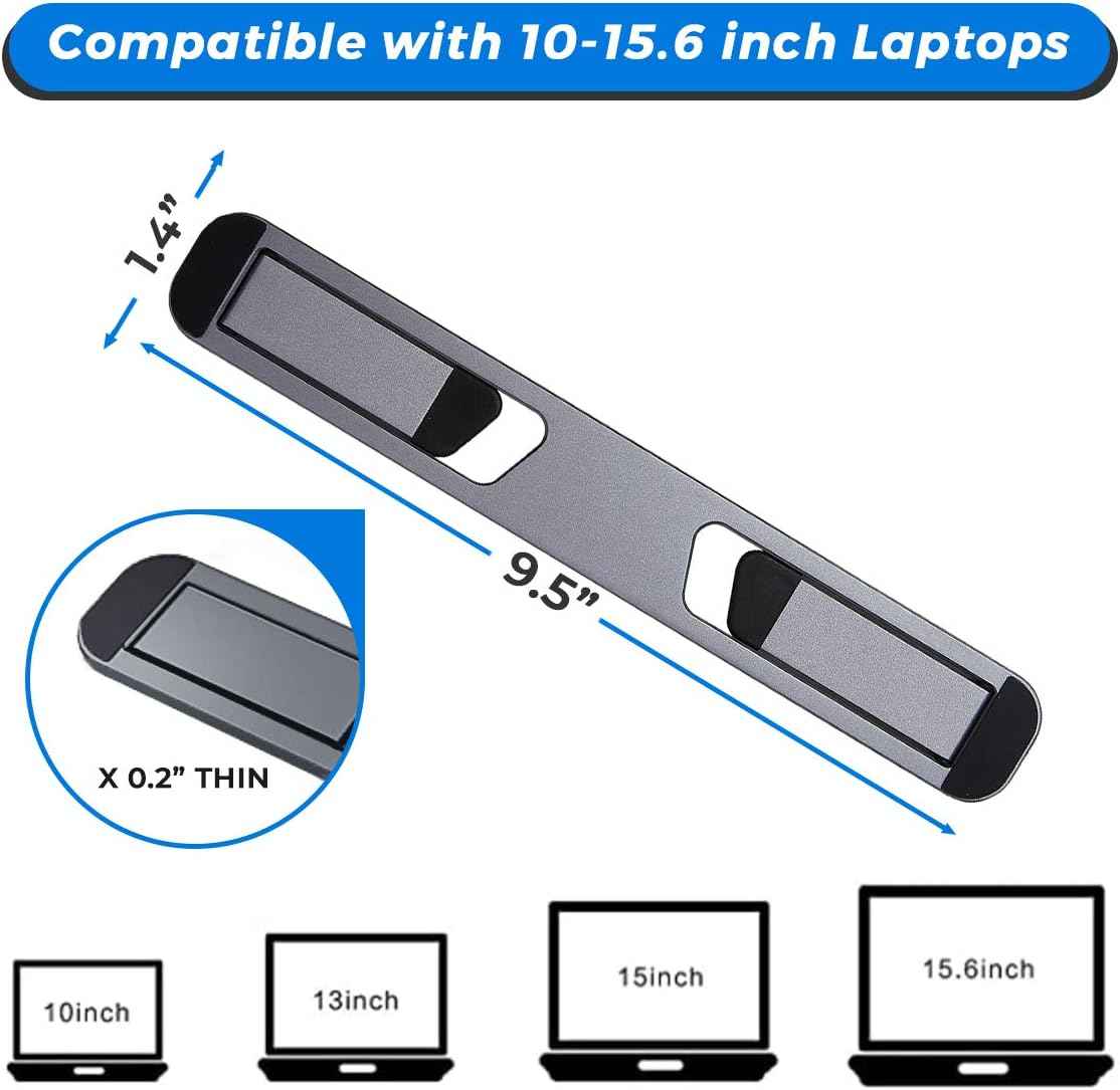 Laptop Riser for Desk – Aluminum Foldable Laptop Stand for 10”-16” Models Including MacBook, MacBook Air, iPad, HP and More – Self-Adhesive Portable Laptop Stand with Non-Skid Feet