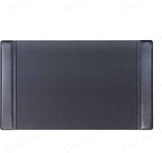Classic Leather Desk Pad with Side Rails - Luxury Leather Desk Blotter for Writing - Padded Executive Desk Surface Protector - (Black, 34” x 20”) - Dacasso