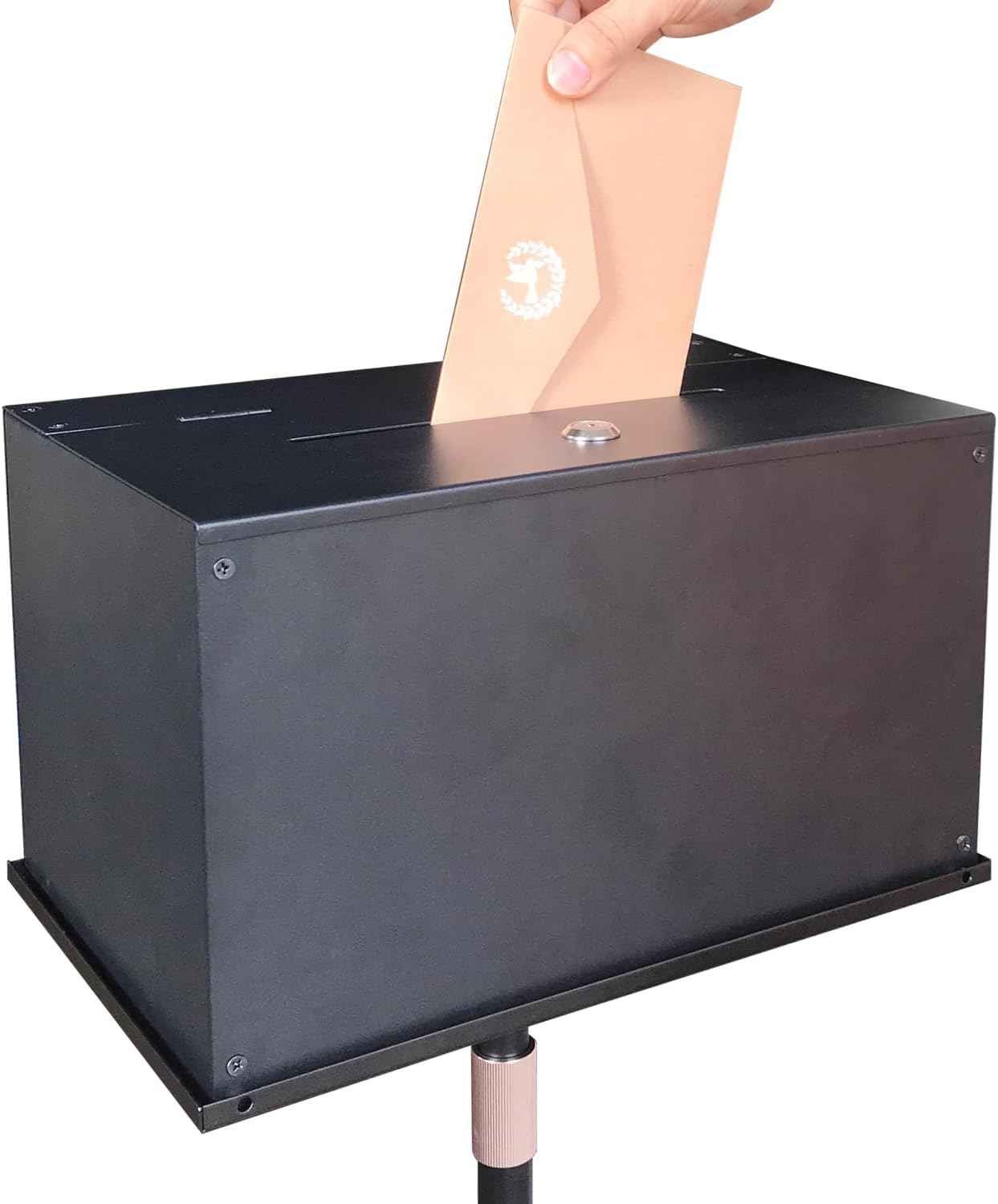 Offering Box Church, Suggestion Box with Stand, Heavy Duty Metal Floor Standing Donation Box, Locking Ballot Collection Safe Box for Voting Contest Charity Donation Church Election