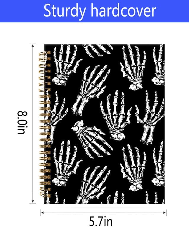 Spiral Journal Notebook,A5 Hardcover Lined Journals for Women Girl 6 x 8.3 in,120 Pages Thick Paper,Cute College Ruled Writing Notebook for Gifts Office Work School(Skull Human Bone Pattern)