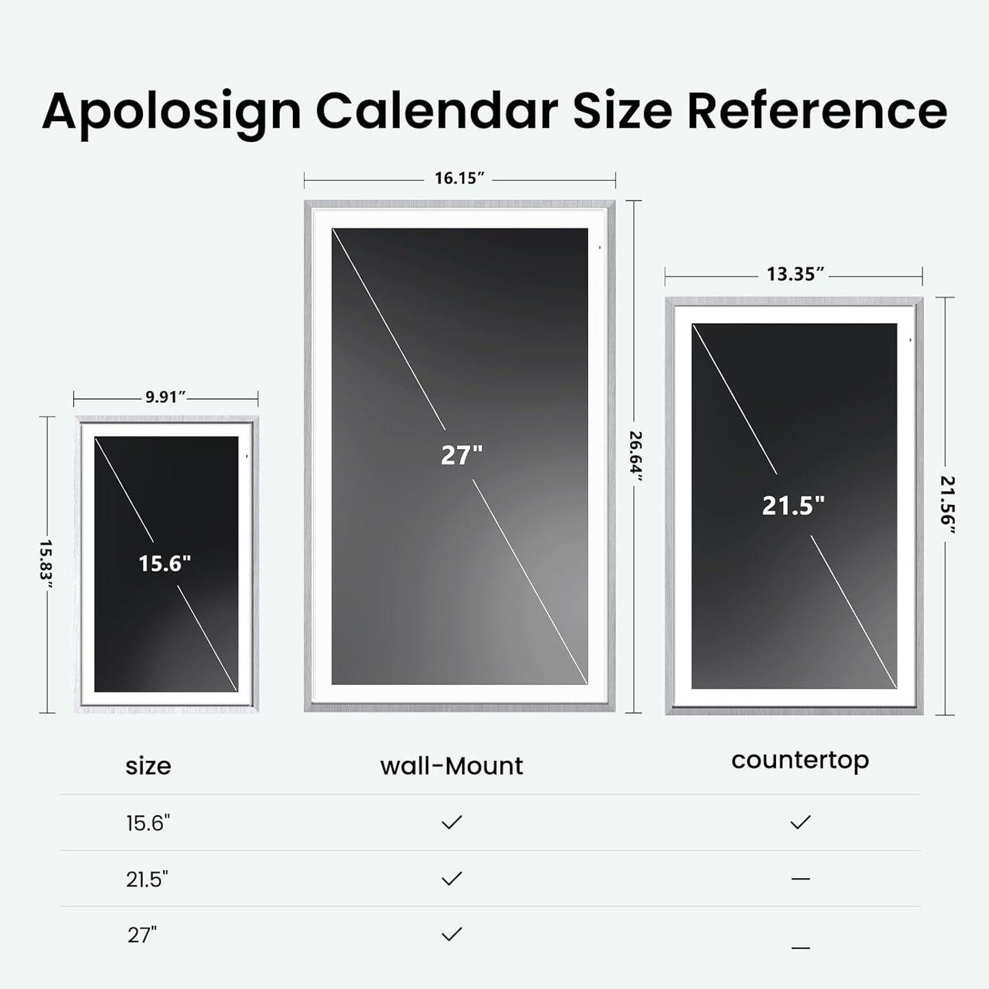 Apolosign 27-inch Digital Calendar : Dual Mode Smart Wall Planner, No Subscription, Install Apps, Sync Calendars, Electronic Touchscreen Interactive Display for Family Schedules, Chore Chart - with Stand (Gray)