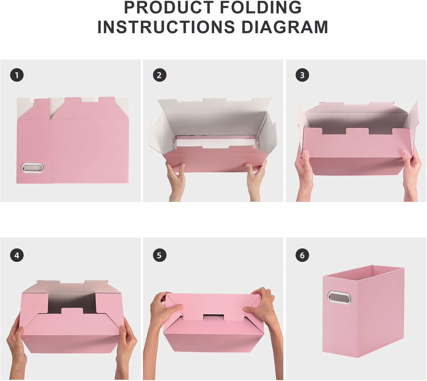 Oterri File Organizer, 8 Packs Small Storage Box, Cardboard File Folder Organizer, Collapsible File Box for Hanging File Folders Letter Size, Portable Filing Organizer with Handle (Pink