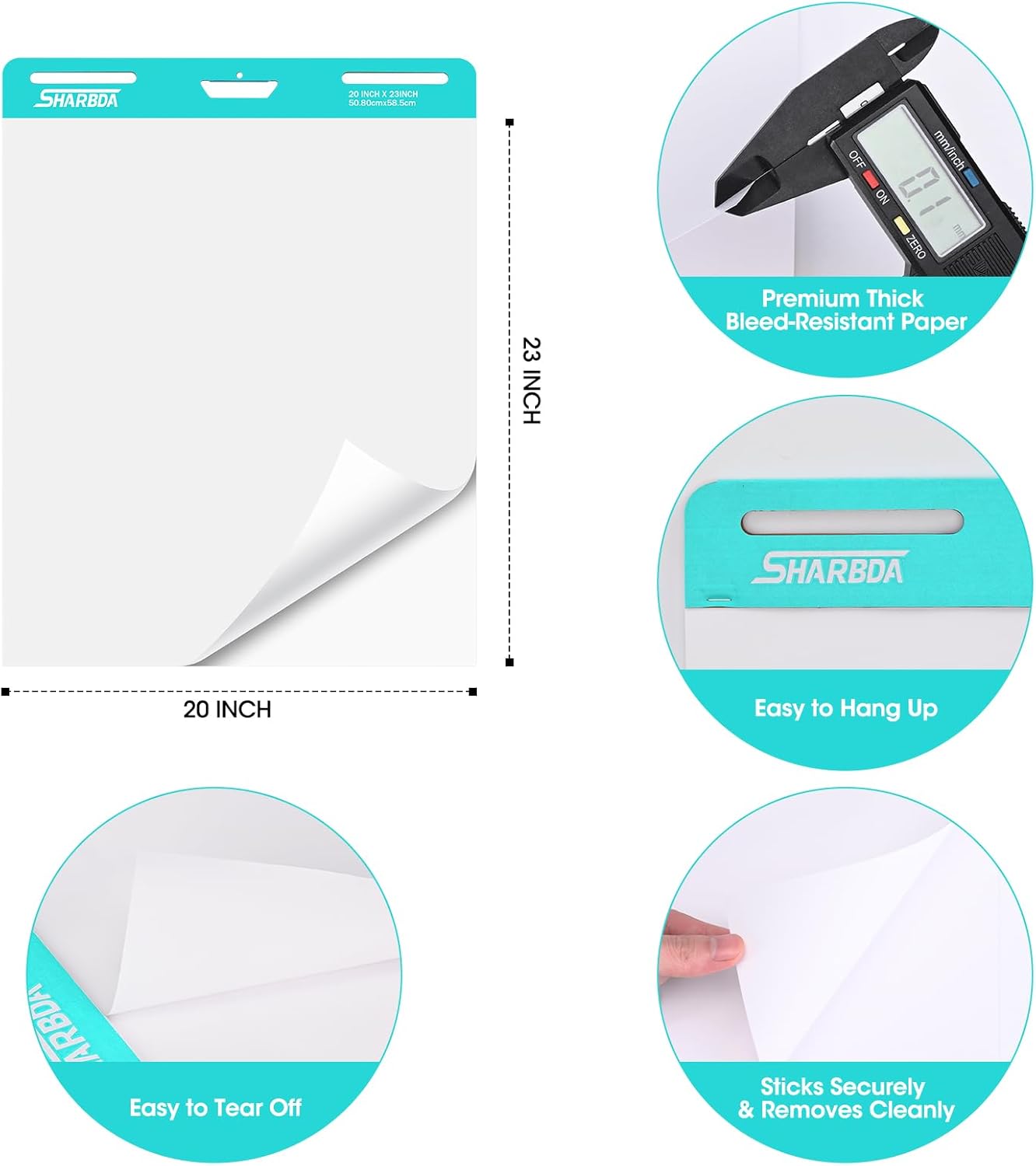 Sticky Easel Pad,20 in x 23 in,Flip Chart Paper,Sticky Chart Paper for Teachers,Self-Stick Easel Paper,Super Sticky & Bleed-Resistant, 30 Sheets/Pad, 2 Pads