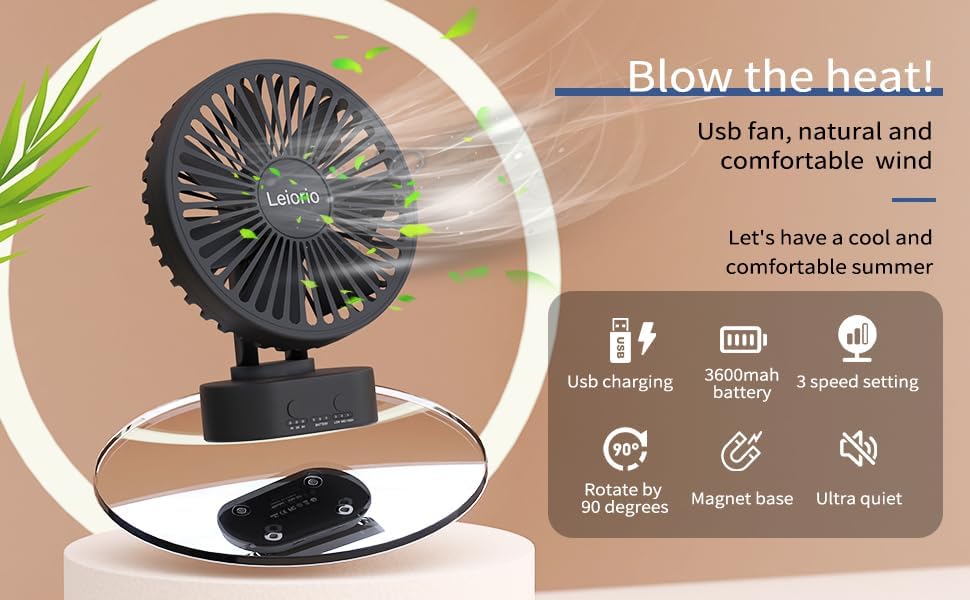 Small Fan Rechargeable,3 Speed Timable Cruise Fan with 90° Head Rotation,Portable Fans for Indoor,Outdoor,Travel,Office,Energy Efficient Ultra Usage Time Quiet Fans