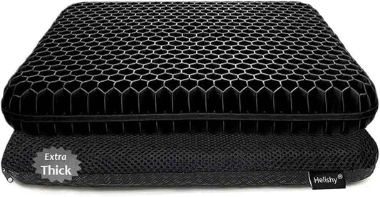 Gel Seat Cushion, Double Thick Breathable Honeycomb Design Absorbs Pressure Points Seat Cushion with Non-Slip Cover Gel Cushion for Office Chair Home Car Seat Cushion for Wheelchair (Black)