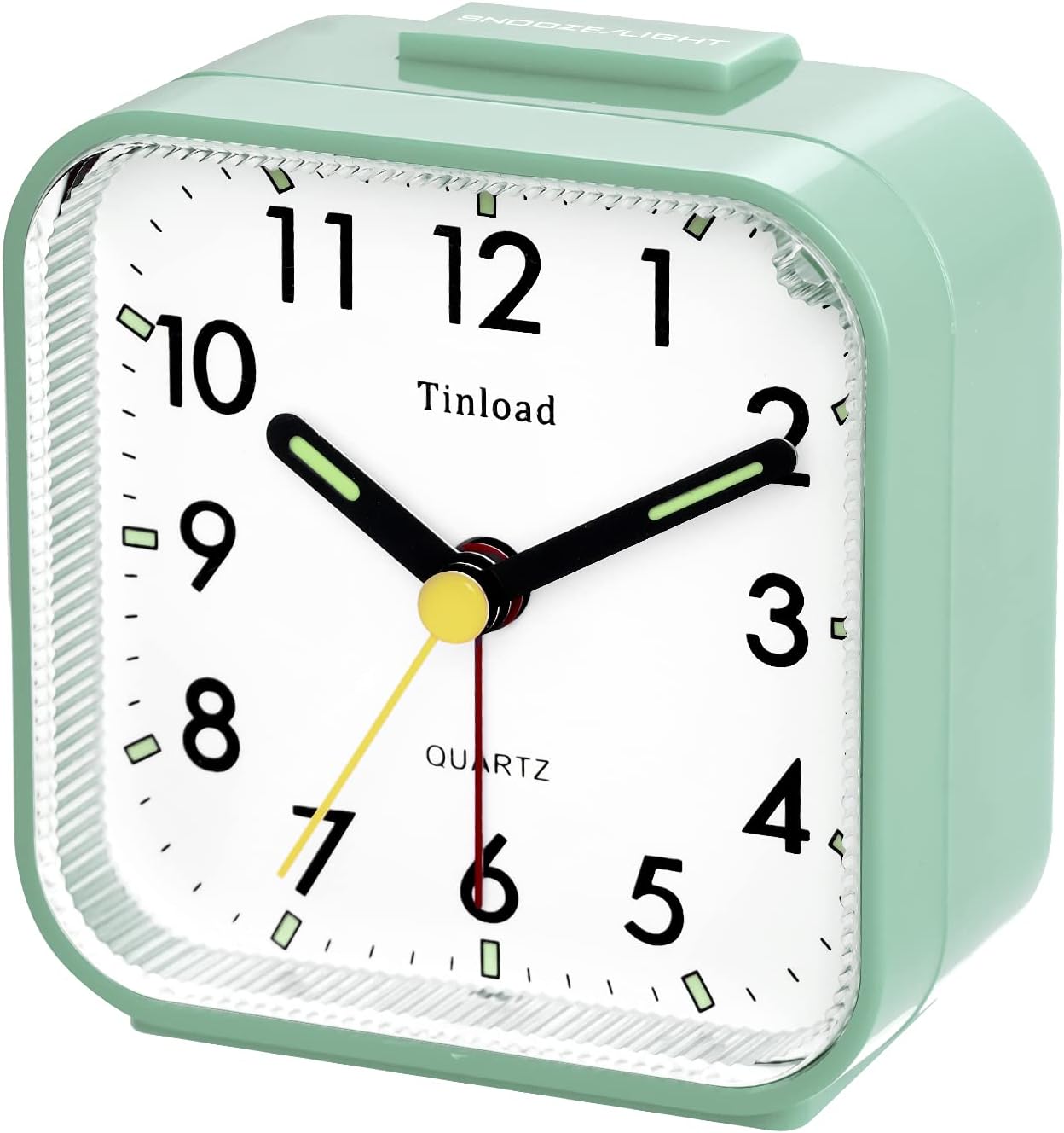 Small Battery Operated Analog Travel Alarm Clock Silent Non Ticking,Gentle Wake, Ascending Beep Sounds, Snooze,Lighted on Demand,Easy Set (Mint Green)