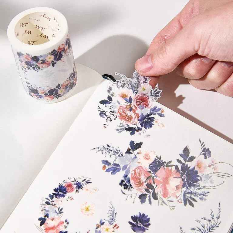 WT Pre-Cut Frosty Rose Wide Washi Tape, Single Roll, Original Designs, Floral Decorative Tape, 60mm Wide, Washi Tape for Journaling, Bujo Planner Supplies, DIY Paper Tapes