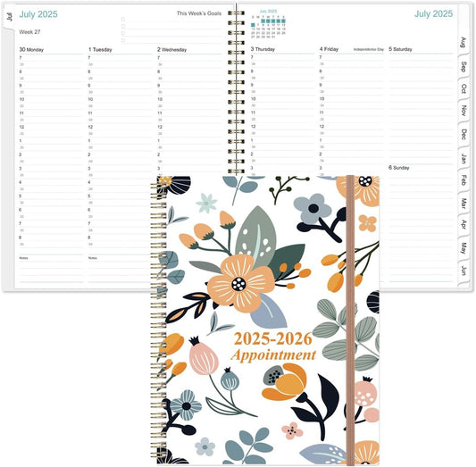 2025-2026 Appointment Book & Planner - 8.5" x 11" Daily Hourly Planner 2025 from July 2025 - June 2026, Weekly Appointment Book with 30-Minute Interval, Rose Flower