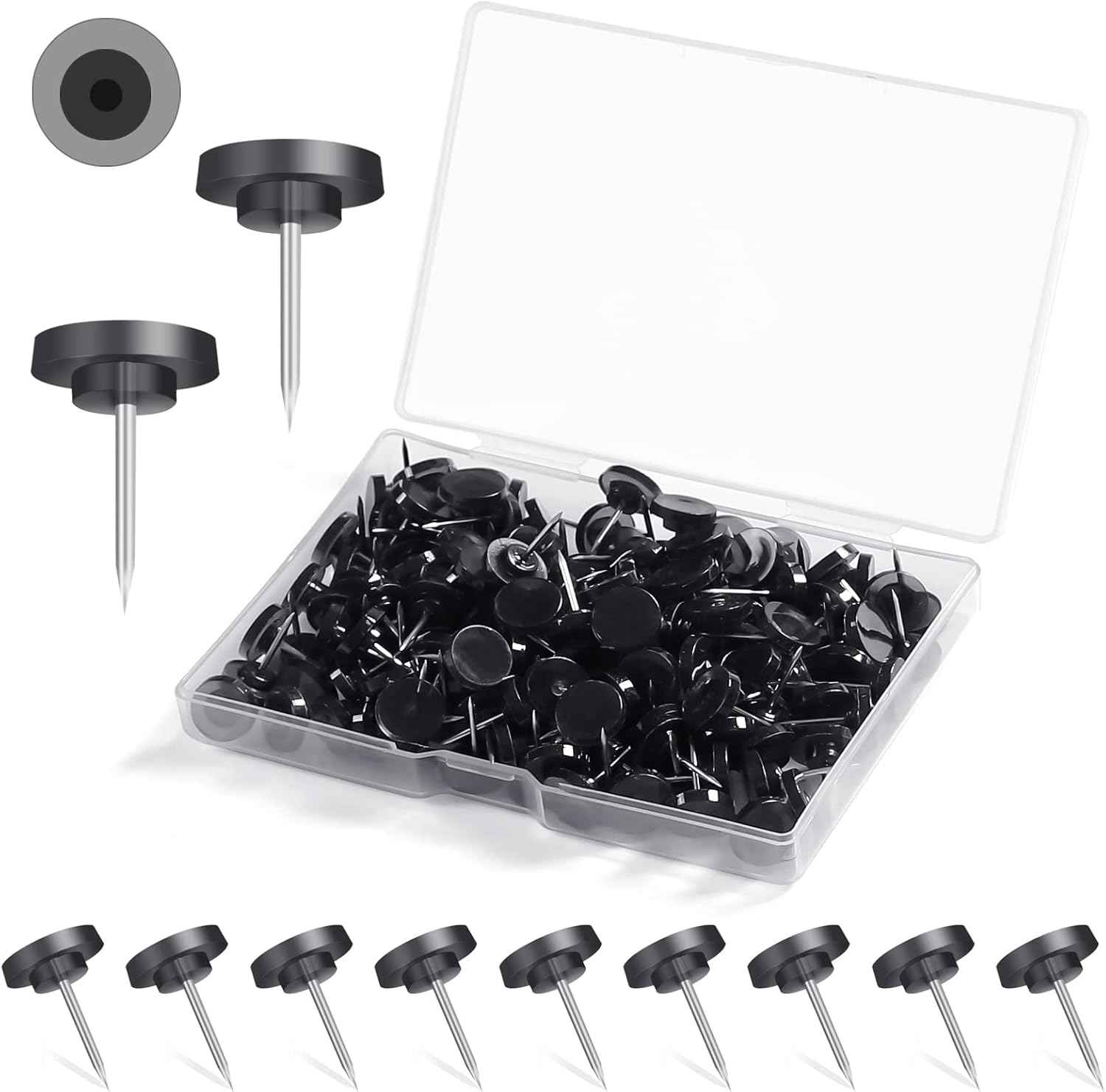 150 PCS Push Pins, Standard Plastic Head Steel Point Black Thumb Tacks for Wall, Plastic Round Head for Bulletin Boards, Fabric Markers, Crafts and Office Organization (Black)