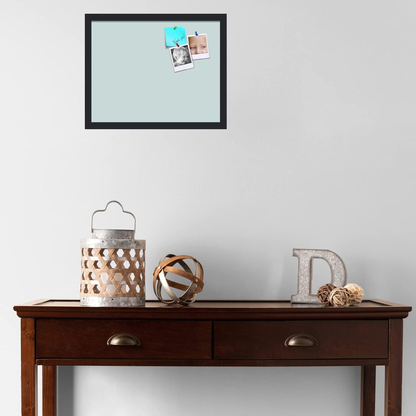 PinPix 19x15 Inch Cork Bulletin Board. This Decorative Framed Pin Board Comes with Soft Blue Design and a Satin Black Frame. Ideal for Home Office Decor or Message Board (PinPix-1814)