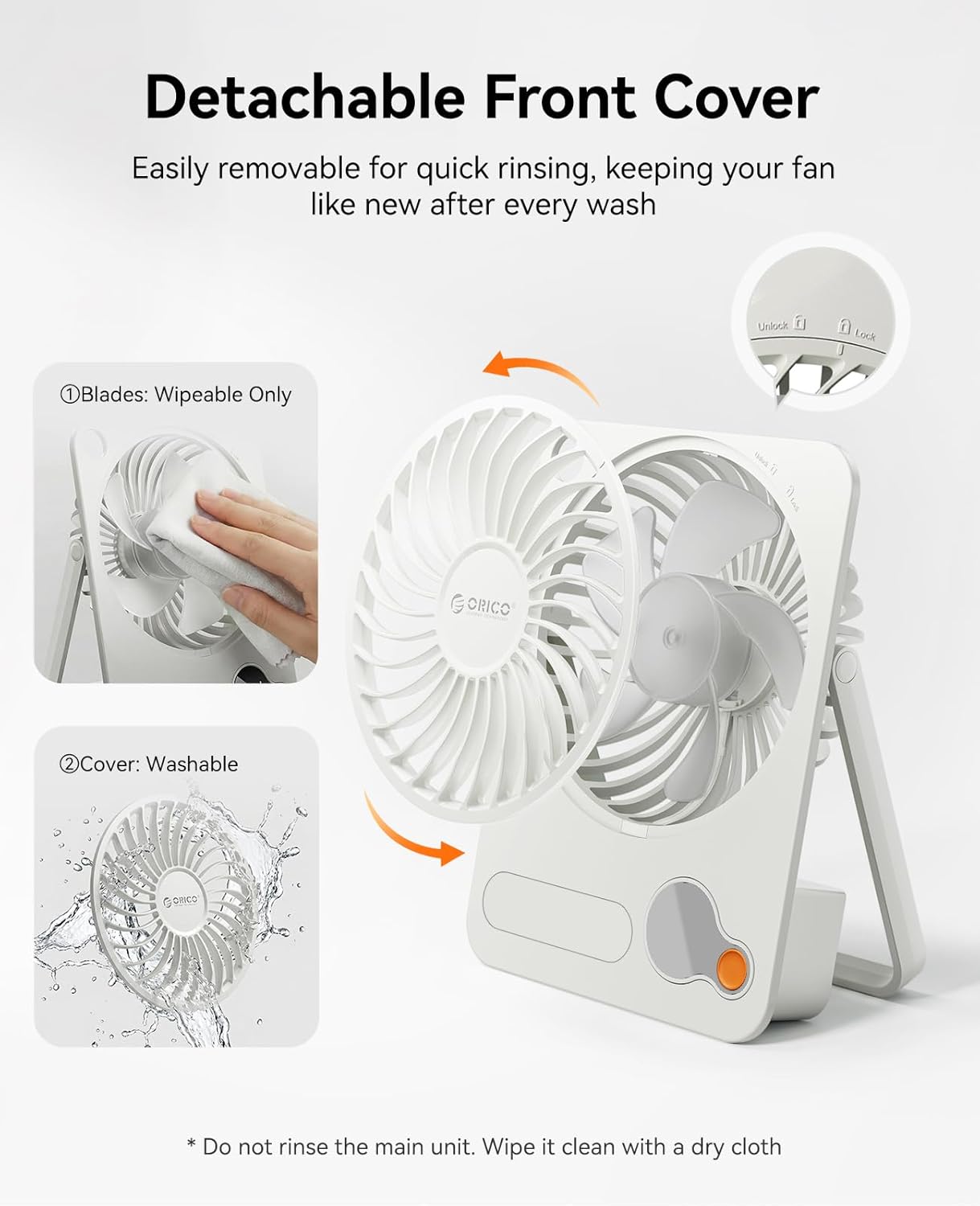 ORICO Portable Desk Fan, Ultra-thin Rechargeable Mini Cooling Fan with 180° Tilt Folding & Small Powerful 3 Speeds Personal Fan with Digital Display for Bedroom Office Camping Travel Beach-DoFAN White
