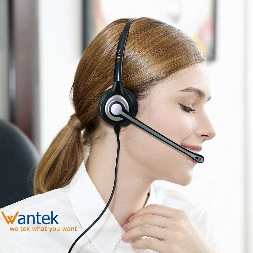 Wantek Phone Headset with Microphone Noise Cancelling,Telephone Headset 2.5mm Jack Compatible with Panasonic AT&T Uniden Cisco Linksys Grandstream Vtech Polycom Cordless Office Phones