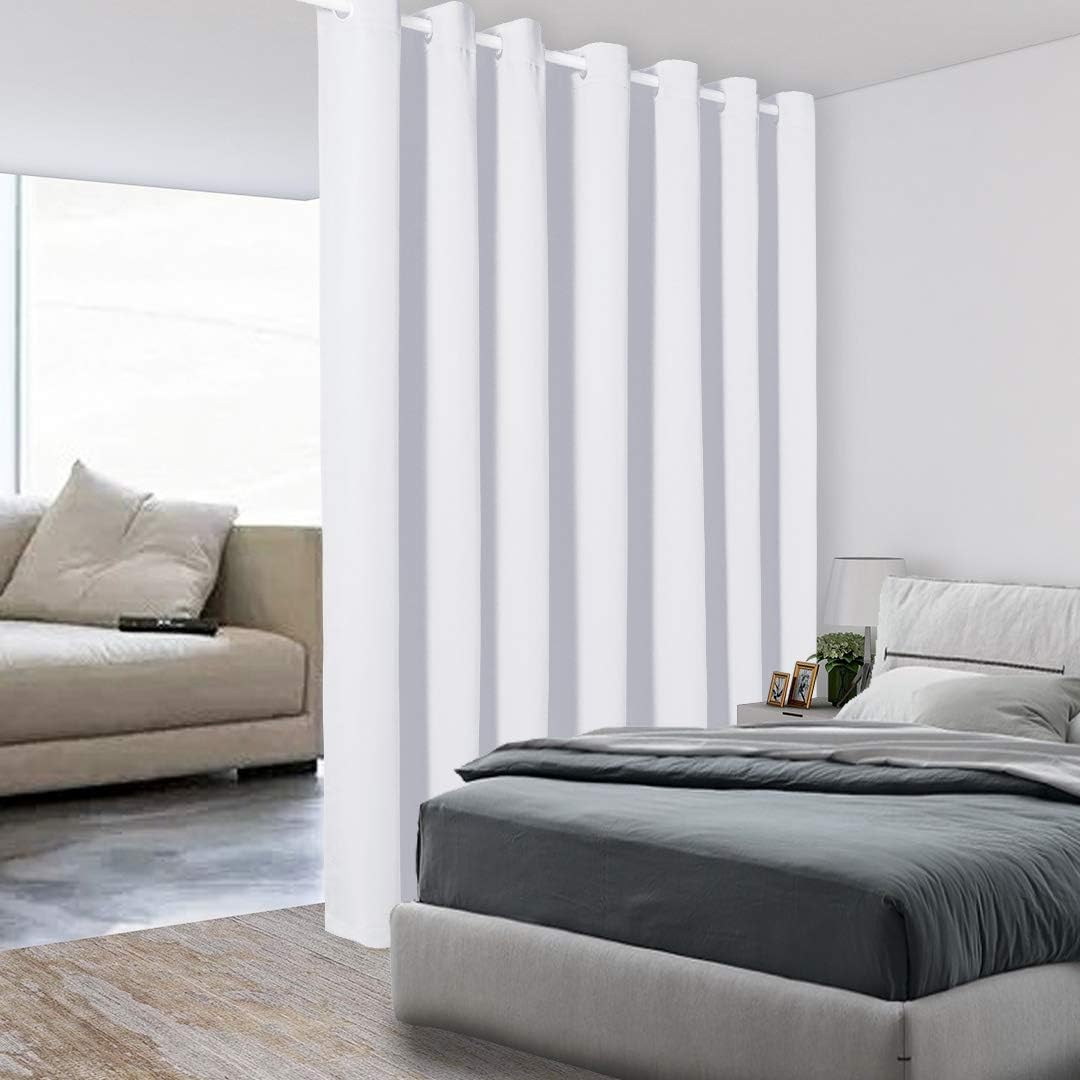 BONZER Room Divider Curtain Screen Partitions Total Privacy Wall Wide Blackout Curtains for Shared Room, 96L x 108W Inch (8L x 9W ft), 1 Panel, Greyish White