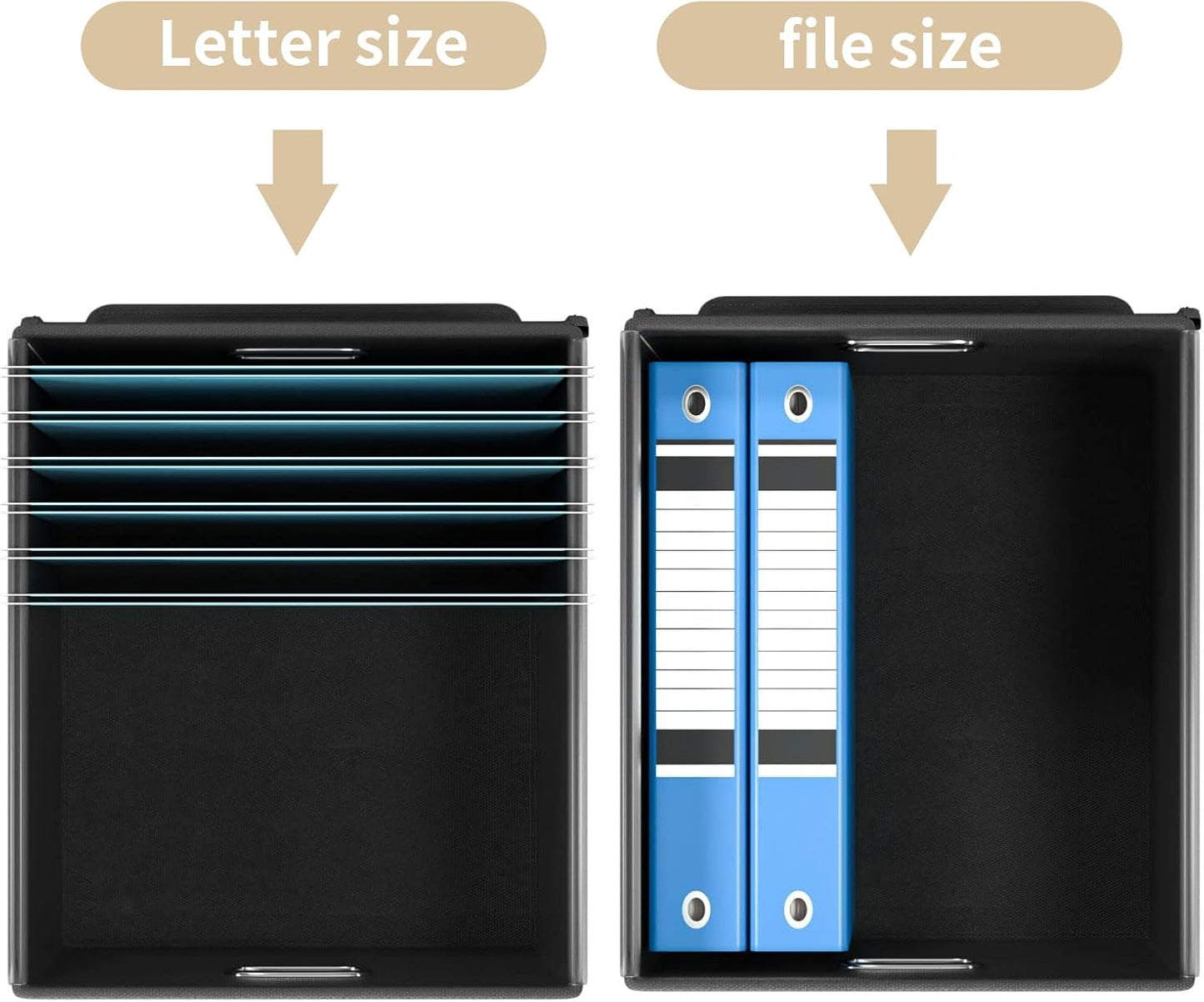 Huolewa File Organizer Box with Lid, Collapsible File Folder Organizer for Office Document Storage, Filing Box with Plastic Slide for Letter/Legal Size Hanging Files, Brown, 2 Pack