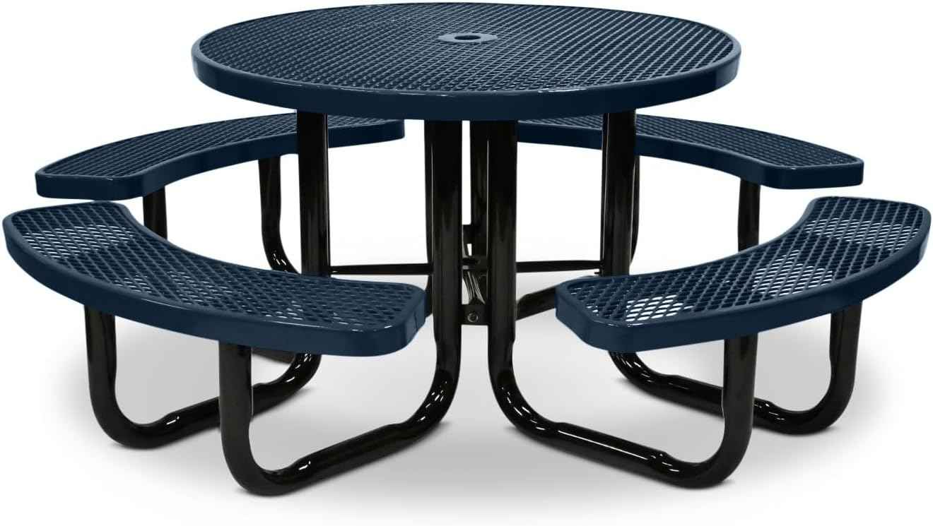 46” Round Heavy-Duty Expanded Metal Dark Blue Picnic Table