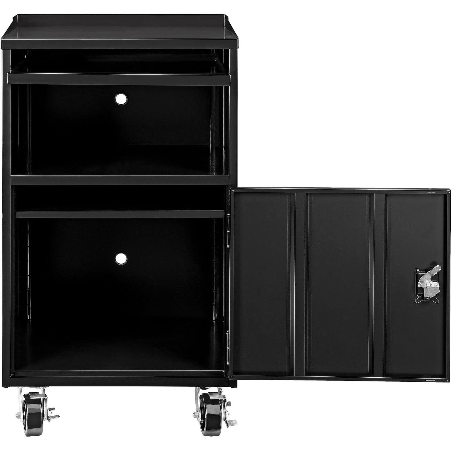 Global Industrial Mobile Computer Cabinet, Black, Unassembled, 27" W x 24" D x 49-1/4"H, Industrial Computer Workstation for CPUs, Printers, & Peripherals
