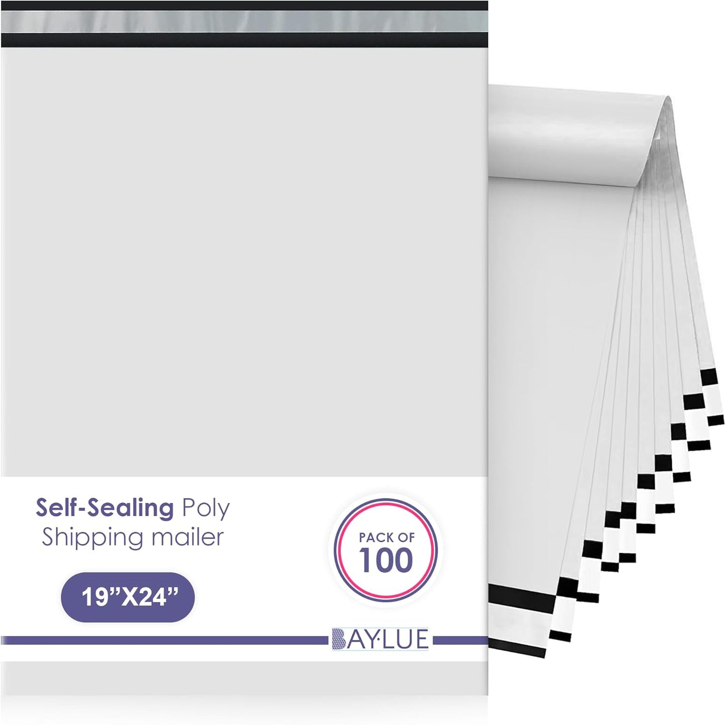 White Large Poly Mailers 19x24 Inch | Strong Adhesive Self-Seal Mailer Bags | Tear, Tamper, Water Resistant Shipping Envelopes | Thick Strong polymailer Bags XL Clothing Shipping Bags | 100 Pcs Bulk - Lumora Desk