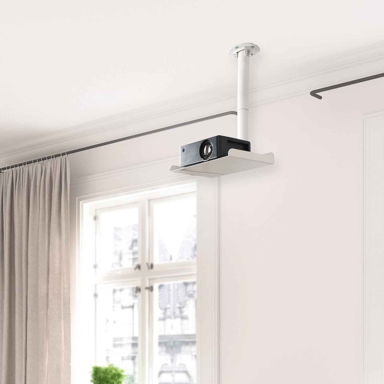 VIVO Universal Ceiling Extending Projector Tray Mount, Height Adjustable Projection, No Hole Installation, Hidden Cable Routing, White, MOUNT-VP08W