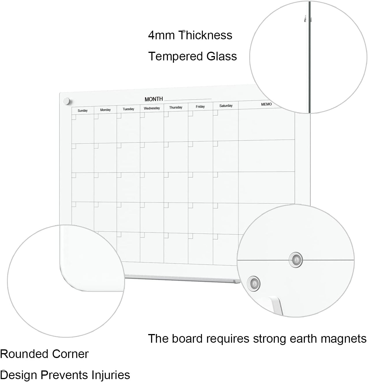 TOWON 47 x 35 Inch Glass Dry Erase Board, Magnetic Whiteboard Calendar, Monthly Planner Set, White - Lumora Desk