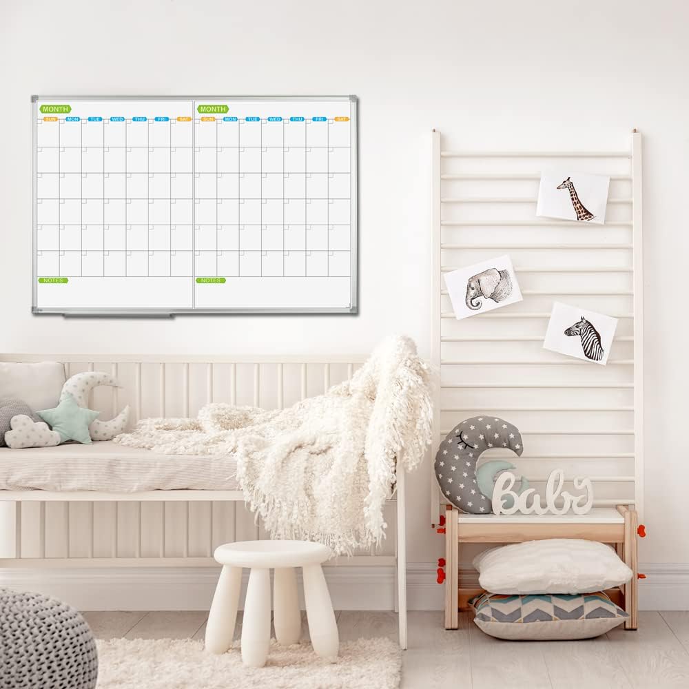 JILoffice Magnetic Dry Erase Calendar Whiteboard, 2 Month White Board Planner 36 X 24 Inch, Silver Aluminum Frame Wall Mounted Board for Office Home and School - Lumora Desk