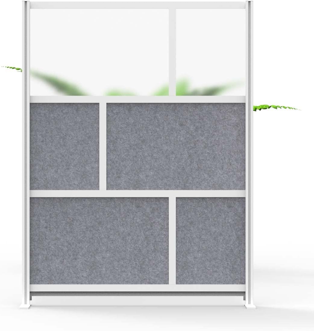 Stand Up Desk Store Expanse Modular Wall | 53'' x 70'' Wall | Expandable Partition Room Divider with Rearrangeable Frosted Acrylic & Sound Absorbent Panels (Silver Frame)