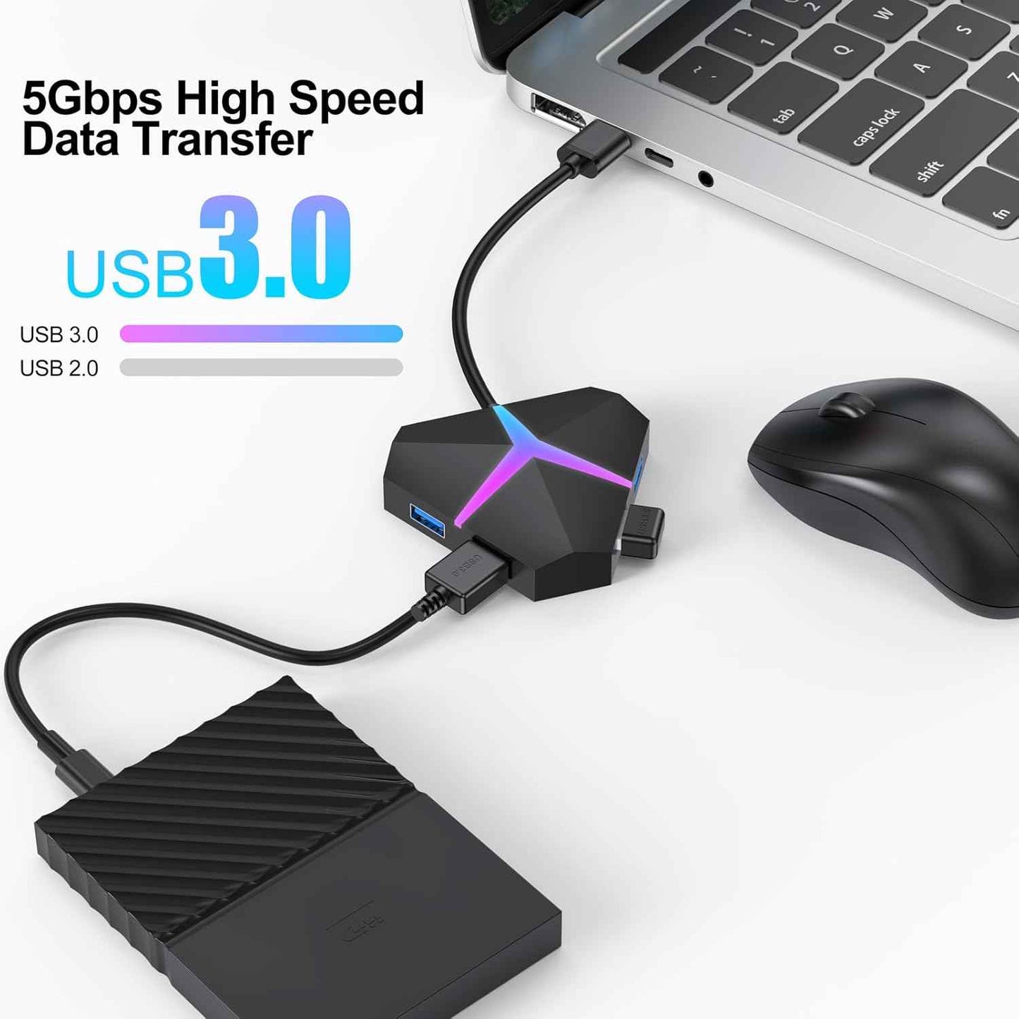 Multi USB Port Hub, 5Gbps High Speed Data Transfer USB 3.0 Multiport Adapter Expander 4 Port, Extra USB Ports Extender for Laptop Mac Computer PC Desktop PS5